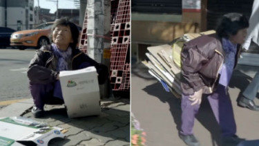 Nenek Yoo mengumpulkan kardus bekas