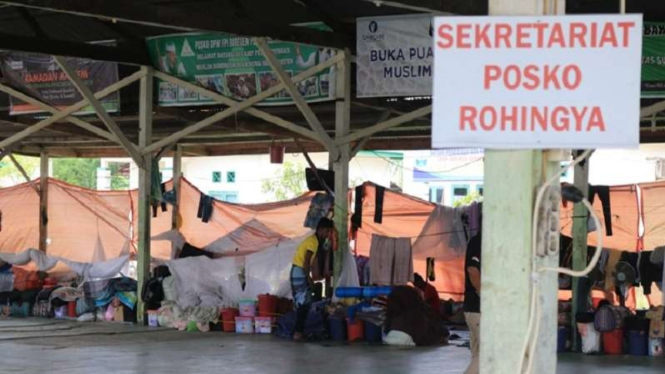 Suasana lokasi pengungsian Rohingya di Gedung SKB Kabupaten Bireun, Aceh. 