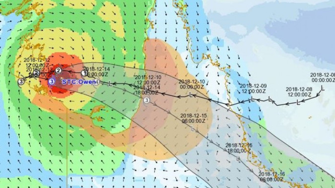 Badai topan Owen dengan kecepatan angin mencapai 200 km/jam menerjang Queensland utara dan diperkirakan mencapai daratan pada Sabtu (15/12/2018) pagi.