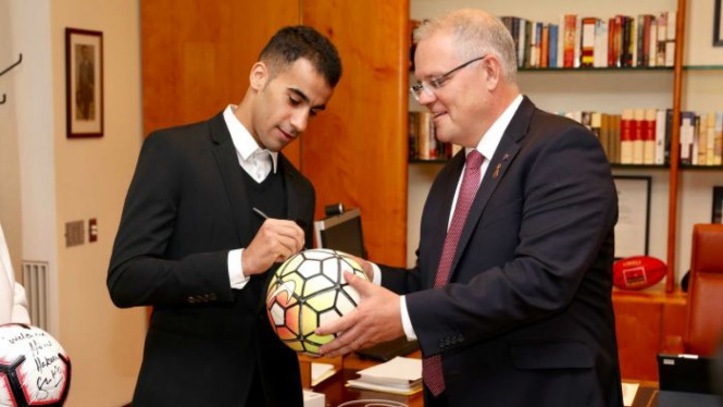 Hakeem al-Araib bertemu PM Scott Morrison di Gedung Parlemen Canberra hari Kamis (14/2/2019).