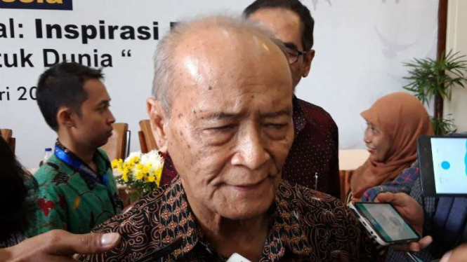 Mantan ketua umum Muhammadiyah, Syafii Maarif, saat menghadiri sebuah acara di kampus Universitas Gadjah Mada, Yogyakarta, 25 Januari 2019.