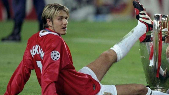 David Beckham saat mengantar Manchester United juara Liga Champions 1998/1999