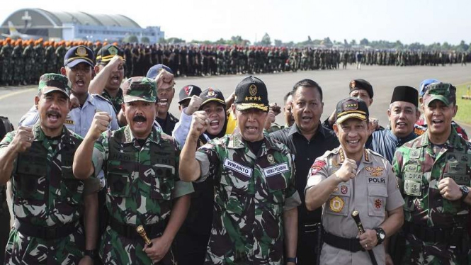Apel Gelar Pasukan Pengamanan Pemilu di Lanud Halim Perdanakusuma, Jakarta