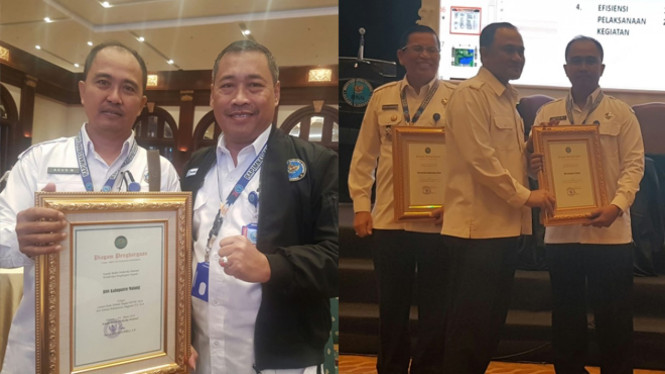 Kepala BNN Kabupaten Malang, Letkol (laut) H Agus Musrichin saat menerima penghargaan Satker BNN Kabupaten Terbaik 1 Nasional dalam Rapimnas BNN RI di Jakarta, Selasa (26/3/2019). (FOTO: istimewa)