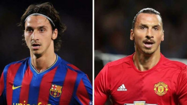 Zlatan Ibrahimovic saat memperkuat Barcelona dan Manchester United