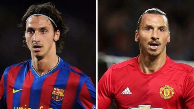 Zlatan Ibrahimovic saat memperkuat Barcelona dan Manchester United