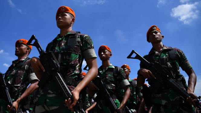 Ilustrasi prajurit Paskhas TNI AU mengikuti apel patroli skala besar TNI-Polri.