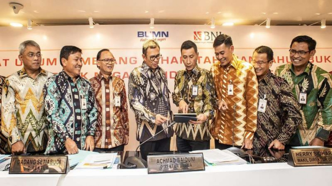 Dewan Direksi Bank BNI Tbk usai Rapat Umum Pemegang Saham (RUPS)