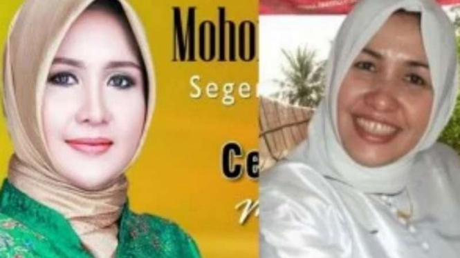Foto caleg Evi Apita Maya yang diperkarakan Farouk Muhammad (kiri)