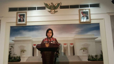 Menteri Keuangan Sri Mulyani di Kantor Presiden, Jakarta.