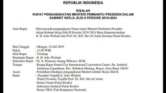 Draf isu liar susunan menteri Jokowi-Ma'ruf Amin
