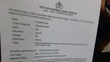 Surat laporan pengaduan pemukulan hakim