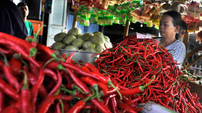 Ilustrasi- Pedagang cabai merah di pasar.