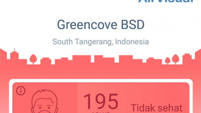 Hasil pemantauan kualitas udara di aplikasi AirVisual, Jumat, 2 Agustus 2019.