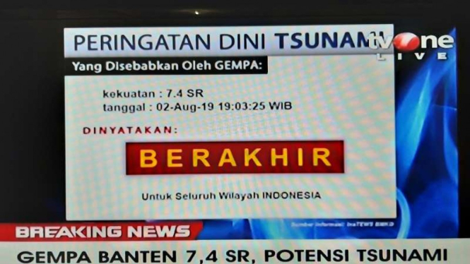 Peringatan tsunami Gempa Banten berakhir