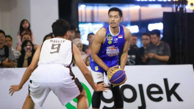 Pemain Satria Muda, Sandy Ibrahim di IBL 3x3 2019.