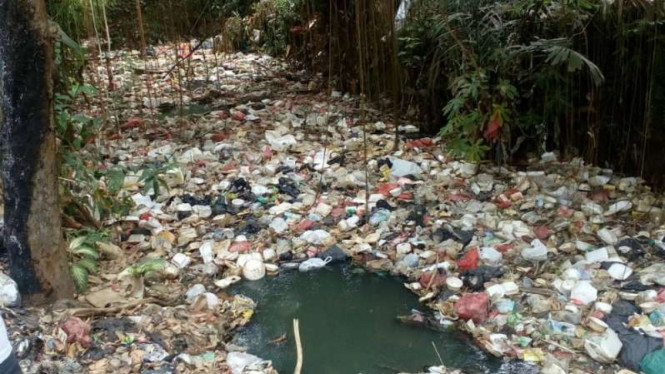 Kali di Kota Depok, tertutup sampah.