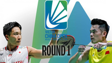 Laga babak pertama China Open 2019, Kemto Momota Vs Lin Dan