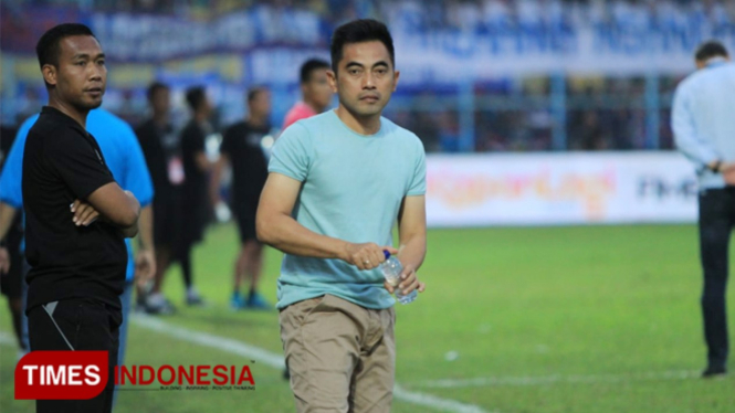 Pelatih PSS Seto Nurdiantara. (Tria Adha/TIMES Indonesia)