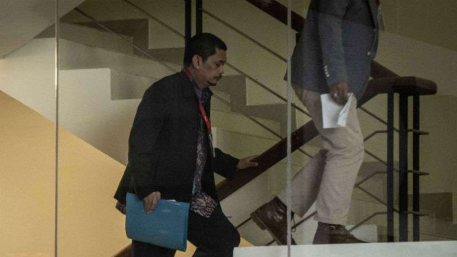 Direktur PT Industri Telekomunikasi Indonesia (INTI) Darman Mappangara sat jalani pemeriksaan di KPK.