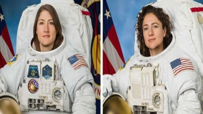 Duet astronaut perempuan NASA, Christina Koch dan Jessica Meir.