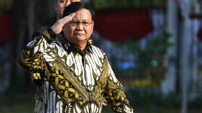 Ketua Umum Partai Gerindra Prabowo Subianto tiba di Istana Kepresidenan.