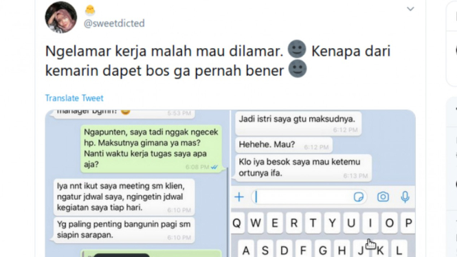 Melamar kerja malah dilamar bos.