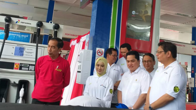Presiden Joko Widodo saat meluncurkan BBM B30 di SPBU MT Haryono, Jakarta
