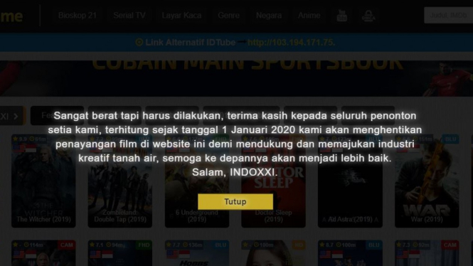 Indoxxi pamit dari dunia maya