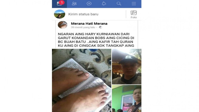 Foto pelaku penginjak Alquran di Garut di media sosial Facebook