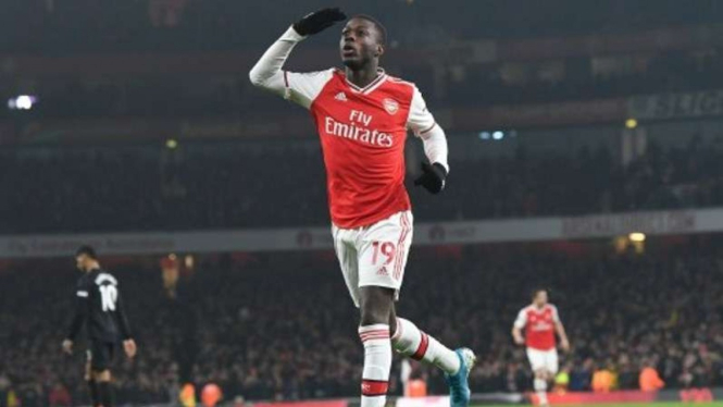 Selebrasi pemain Arsenal, Nicolas Pepe.