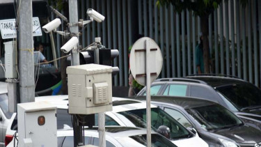 Kamera CCTV / E-TLE terpasang di kawasan Thamrin, Jakarta, Sabtu (11/1/2020)