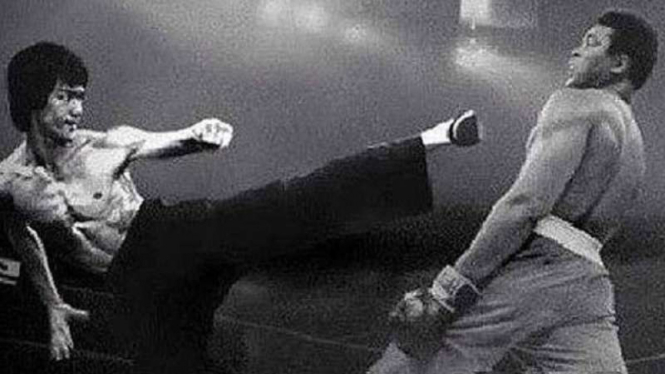 Ilustrasi pertarungan Bruce Lee vs Muhammad Ali.