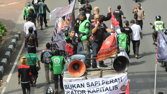 Demo driver ojol. [ilustrasi]