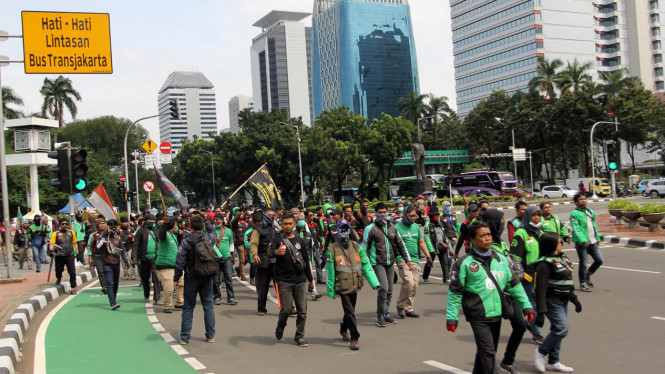 Demo pengemudi ojek online. (Foto ilustrasi).
