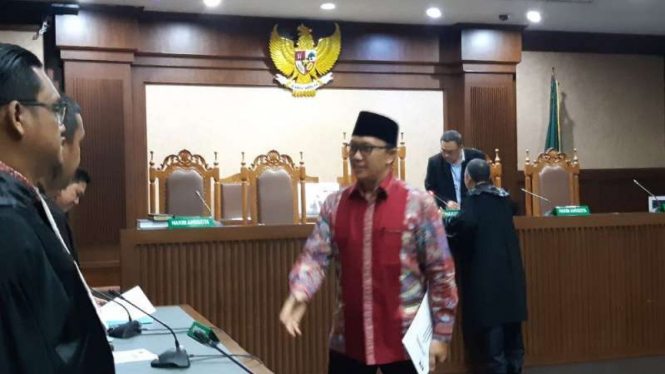 Mantan Menpora Imam Nahrawi dalam persidangan di Tipikor, Jakarta.