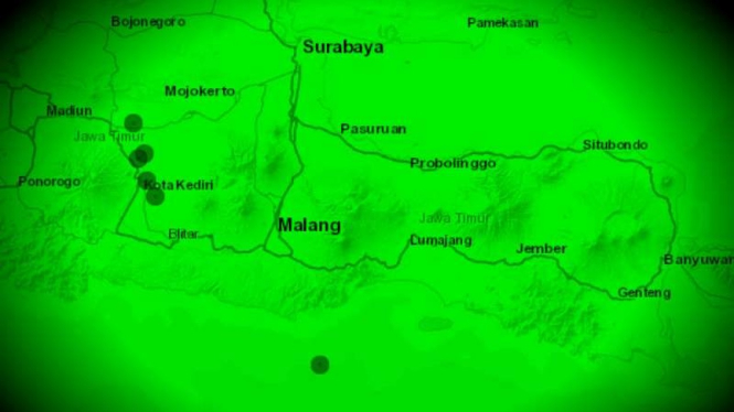 Peta lokasi gempa Jawa Timur.
