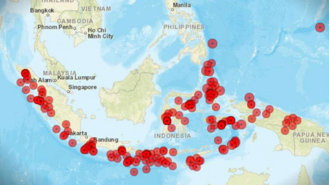 Peta lokasi gempa di Indonesia.