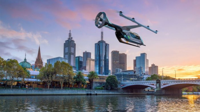 Ilustrasi layanan helikopter berbasis online.
