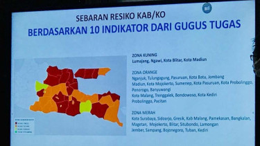 Peta sebaran virus corona di Provinsi Jawa Timur.