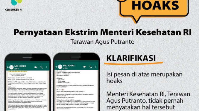 Pernyataan tegas Kemenkes terkait pesan hoaks komentar Menkes di media sosial.