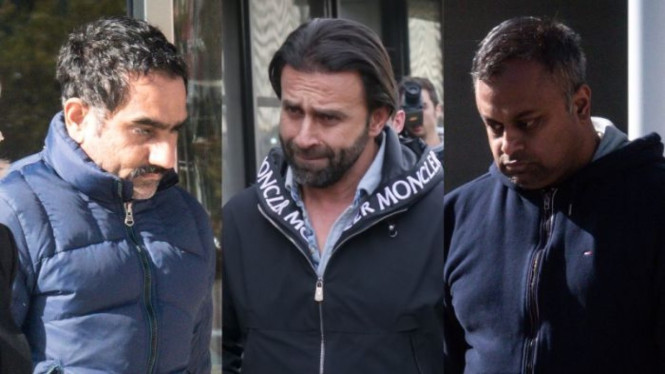 Para tersangka korupsi di Departemen Keuangan Australia (dari kiri) Raminder Kahlon, Abdul El-Debel dan Gopalakrishnan Vilayur.