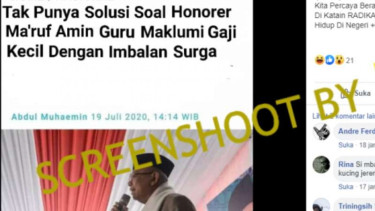 Tangkapan layar (screenshot) akun Facebook yang mengunggah gambar tampilan sebuah artikel media daring dengan wajah Wakil Presiden Ma'ruf Amin.