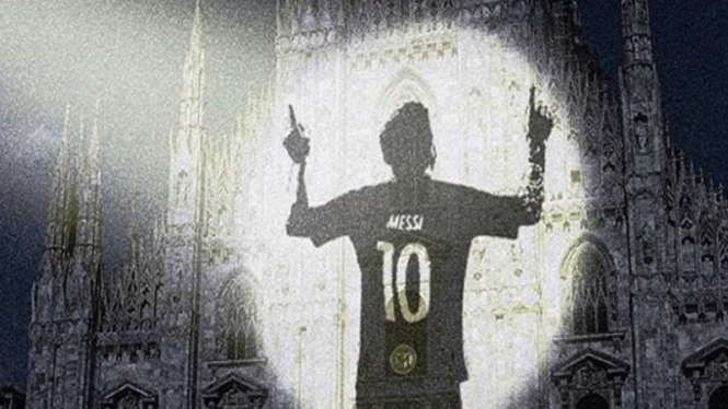 Bayangan Messi terlihat di Katedral Duomo di Milan