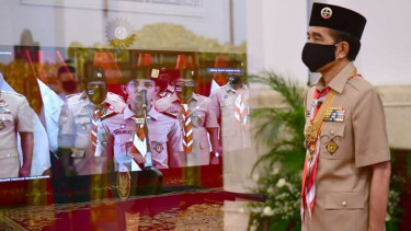 Presiden Jokowi dalam acara Hari Pramuka ke-59 di Istana Negara Jakarta