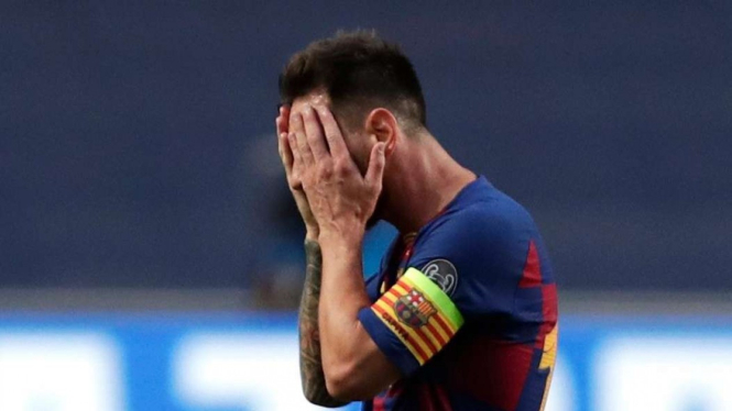 Ekspresi sedih Lionel Messi usai Barcelona dibantai Bayern Munich