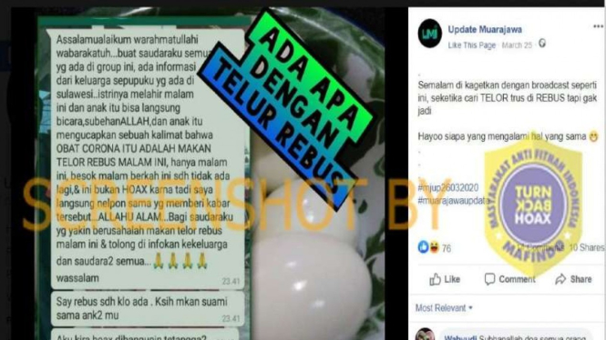 Beredar informasi di media sosial yang menyebut makan telur rebus pada malam hari bisa tangkal COVID-19.