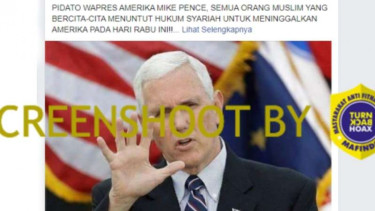 Tangkapan layar (screen shot) sebuah akun Facebook yang mengunggah foto Wakil Presiden Amerika Serikat dengan klaim bahwa dia meminta umat Islam meninggalkan Amerika.