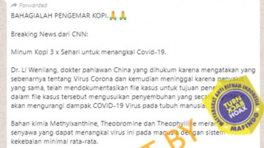 Hoax minum kopi 3 kali sehari tangkap COVID-19