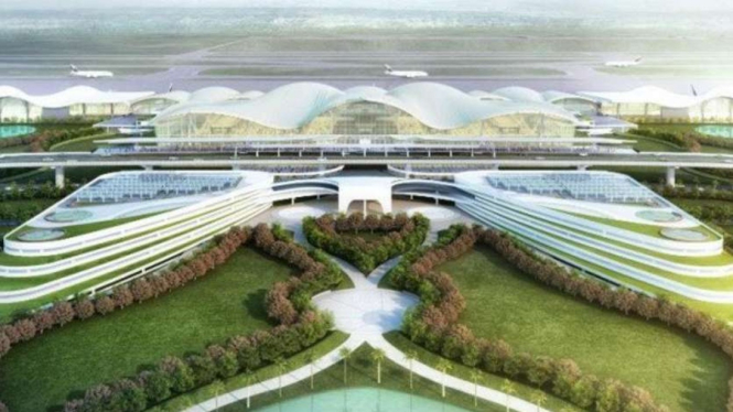 ilustrasi desain proyek pengembangan Bandara Internasional Sultan Hasanuddin.